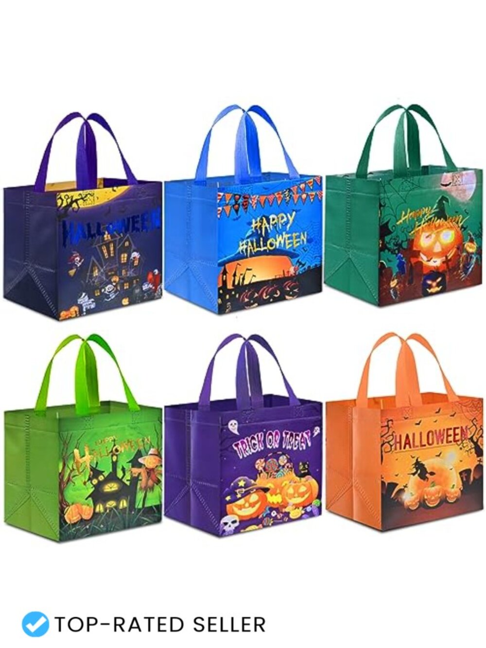 Halloween Trick or Treat Bags Set of 6 Non-Woven Candy Tote with Handles